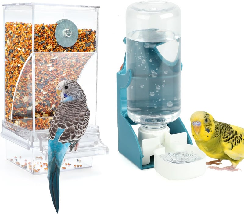 Rypet No Mess Bird Water Feeder Dispenser Set Automatic Bird Feeder Transparent Food Container Cage Acrylic Parrot Feeders Accessories for Small Birds Parrot Cockatoo Canary - Image 1